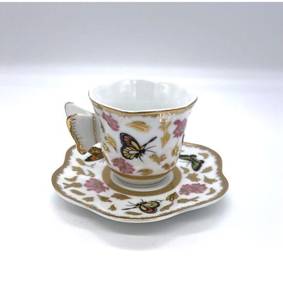 CC&T For Coffee & Tea Porcelain Butterfly Demitasse Tea Cup & Saucer 2.25" Tall - Picture 2 of 6